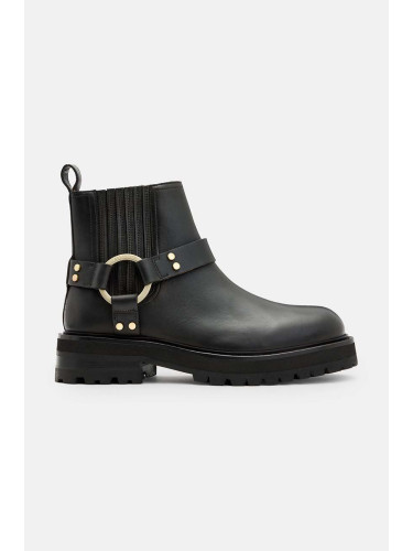 Кожени боти AllSaints Maddie Biker Boot в черно с равна подметка W054FB