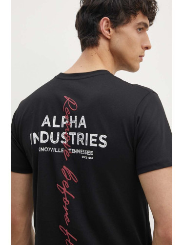 Памучна тениска Alpha Industries в черно с принт 148516