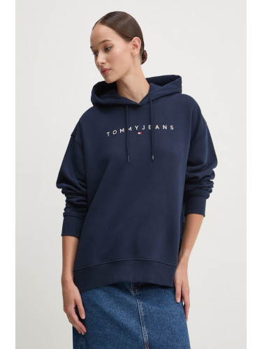 Суичър Tommy Jeans в тъмносиньо с качулка с апликация DW0DW18364