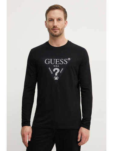 Памучна блуза с дълги ръкави Guess в черно с апликация M4YI06 I3Z14