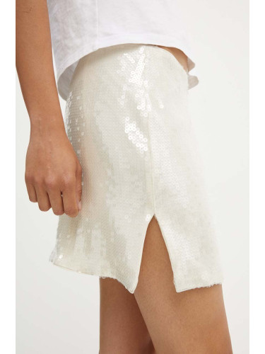 Пола Rotate Sequins Mini Skirt в бежово къса със стандартна кройка 112870857