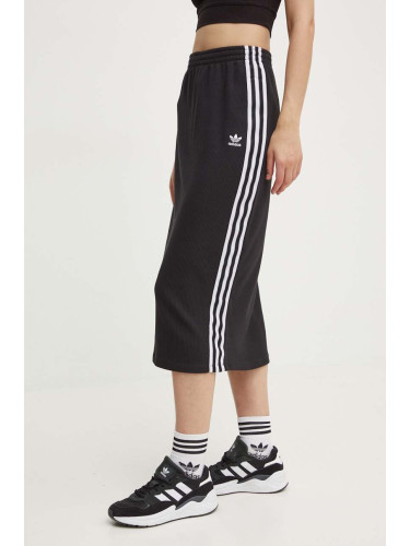 Пола adidas Originals Knitted Skirt в черно среднодълга със стандартна кройка IY7279