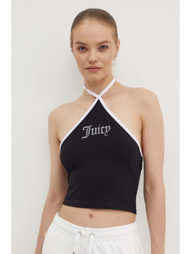 Топ Juicy Couture CONTRAST CROSS OVER HALTER TOP дамски в черно JCWCT24304