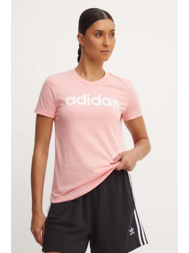 Памучна тениска adidas Essentials в розово IY9190