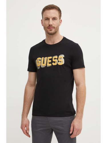 Памучна тениска Guess в черно с принт M4YI15 I3Z14