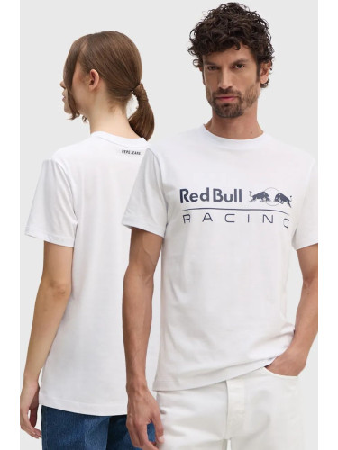 Памучна тениска Red Bull Racing x Pepe Jeans в бяло с принт RU500005