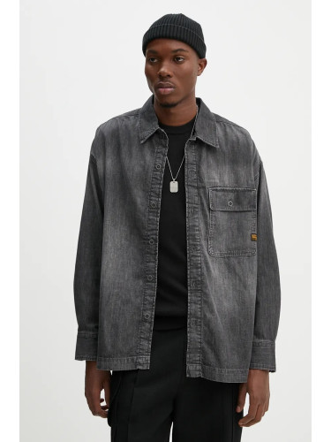 Дънкова риза G-Star мъжка в сиво със свободна кройка с класическа яка D25517-D540