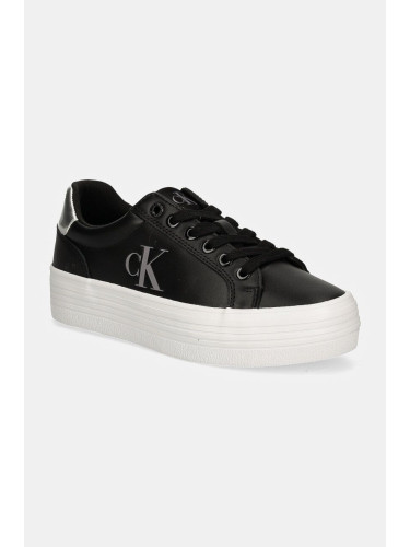 Кожени маратонки Calvin Klein Jeans BOLD VULC FLATF LACEUP LTH в черно YW0YW01688