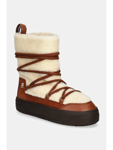 Апрески Tommy Hilfiger LACE-UP FAUX SHEARLING SNOWBOOT в кафяво FW0FW08252