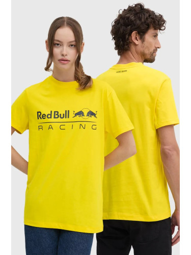 Памучна тениска Red Bull Racing x Pepe Jeans в жълто с принт RU500005