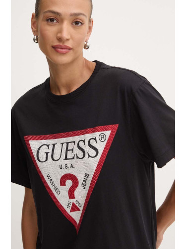 Памучна тениска Guess SHINY в черно W4YI34 I3Z14