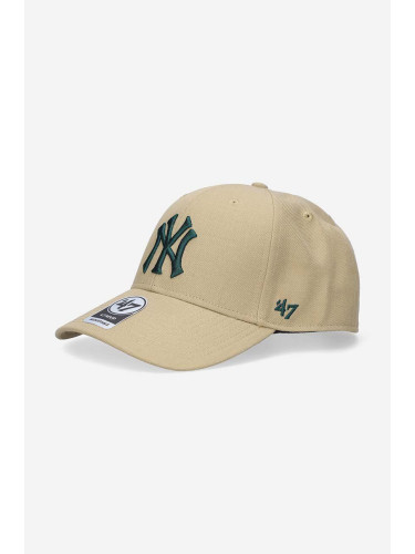 Шапка с козирка 47 brand MLB New York Yankees в бежово с апликация B-MVPSP17WBP-KHK