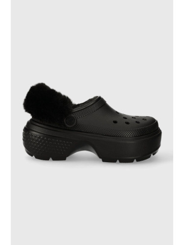 Чехли Crocs Stomp Lined Clog в черно с платформа 208546