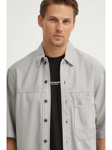 Дънкова риза G-Star мъжка в сиво със свободна кройка с класическа яка D24603-D551