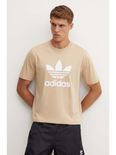 Памучна тениска adidas Originals в бежово с принт IZ2351