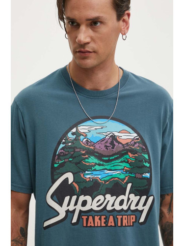 Памучна тениска Superdry в тюркоазено с принт M1012187A-1XJ