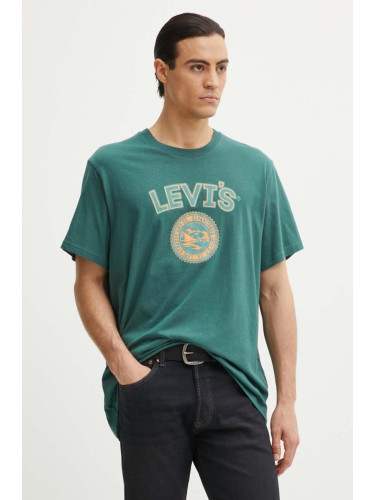 Памучна тениска Levi's в зелено с принт