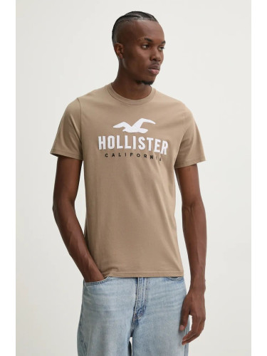 Памучна тениска Hollister Co. в кафяво с апликация KI323-4290