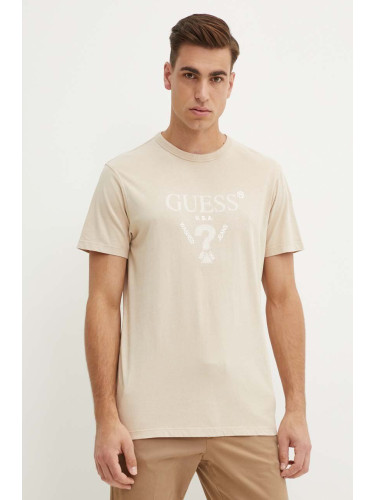 Памучна тениска Guess в бежово с апликация M4YI05 I3Z14