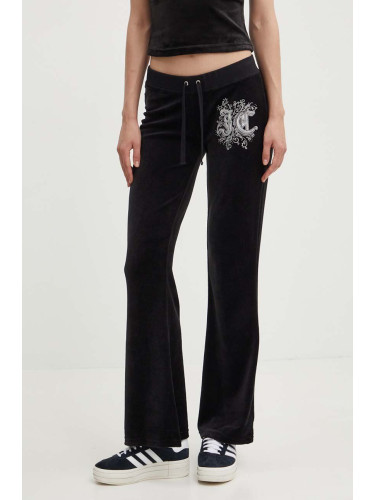 Кадифен спортен панталон Juicy Couture RENAISSANCE CAISA LOW RISE PANT в черно с апликация JCGBJ224002