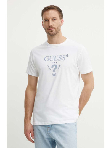 Памучна тениска Guess в бяло с апликация M4YI05 I3Z14