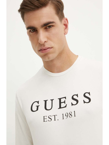 Блуза с дълги ръкави Guess в бежово с принт