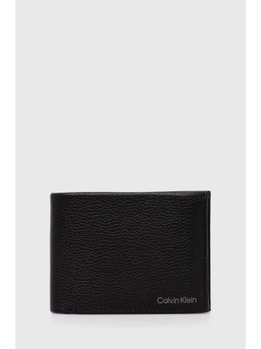 Кожен портфейл Calvin Klein мъжки в черно