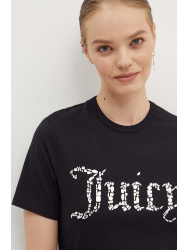 Памучна тениска Juicy Couture DIAMANTE JEWEL GIRLFRIEND T-SHIRT- в черно JCMCT224257