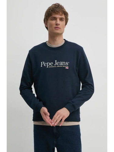 Памучен суичър Pepe Jeans SEAN в тъмносиньо с принт PM582699