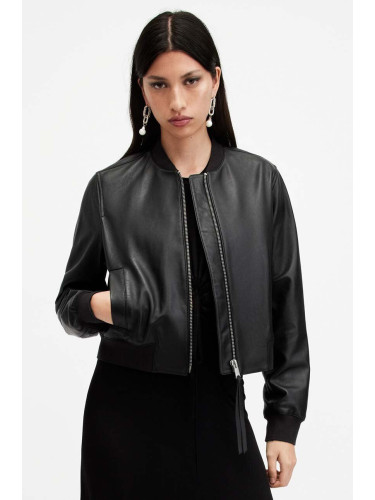 Кожено яке AllSaints ORTEN BOMBER JACKET в черно преходен модел W072LB