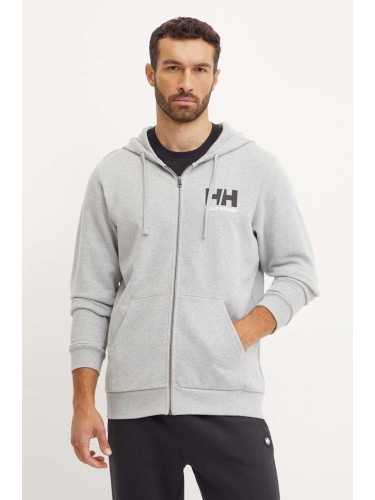 Памучен суичър Helly Hansen HH LOGO в сиво с качулка с принт 30393