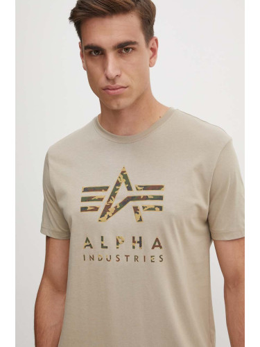 Памучна тениска Alpha Industries в бежово с принт 146506