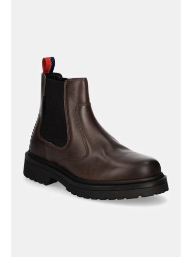 Кожени боти челси Tommy Jeans TJM CHELSEA BOOT в кафяво EM0EM01469