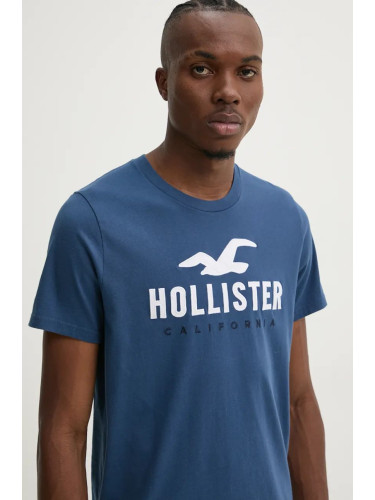 Памучна тениска Hollister Co. в тъмносиньо с апликация KI323-4290