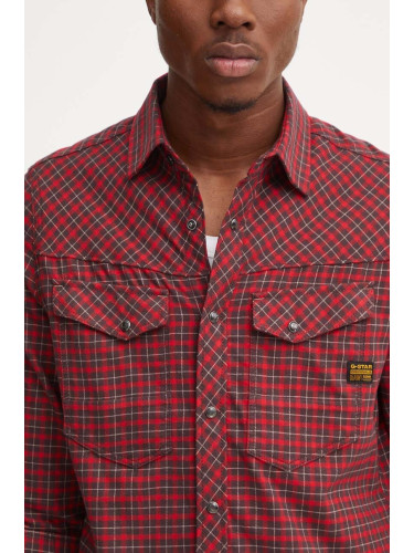 Памучна риза G-Star мъжка в червено със стандартна кройка с класическа яка D25223-D818