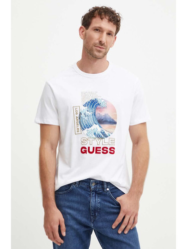 Памучна тениска Guess в бяло с апликация M4YI12 I3Z14