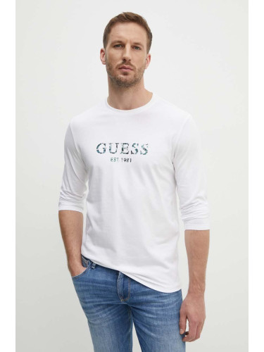 Блуза с дълги ръкави Guess в бяло с принт M4YI39 J1314