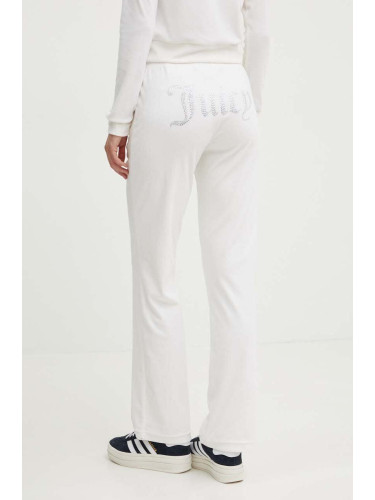 Кадифен спортен панталон Juicy Couture TINA TRACKPANTS в бяло с апликация JCAPW045