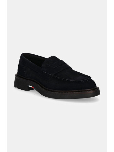 Велурени мокасини Tommy Hilfiger HILFIGER COMFORT LWT SDE LOAFER в тъмносиньо FM0FM05263