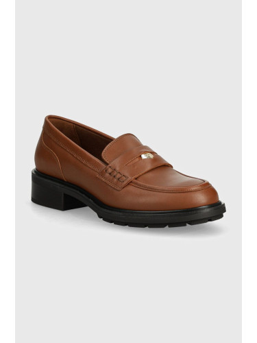 Кожени мокасини Tommy Hilfiger TH PENNY LOAFER в кафяво с платформа FW0FW08029