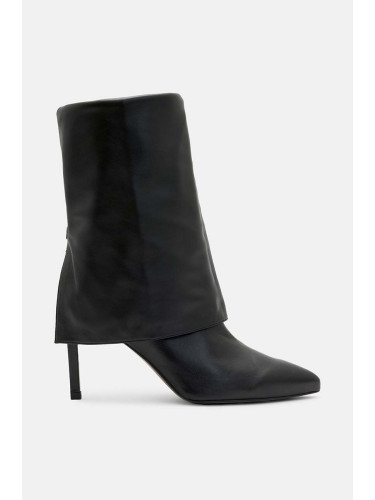 Кожени ботуши AllSaints Odyssey Boot в черно с тънък ток W101FB