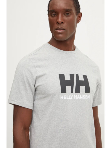 Памучна тениска Helly Hansen HH LOGO в сиво с принт 30396