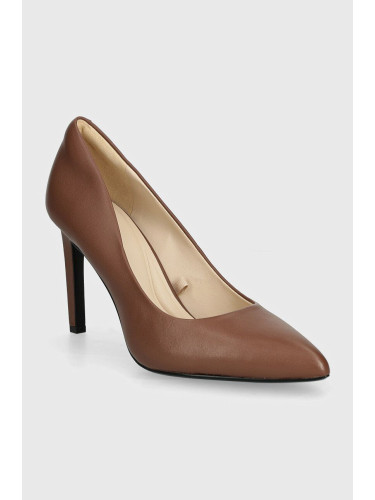 Кожени обувки с тънък ток Calvin Klein HEEL PUMP 90 LTH в кафяво HW0HW02171