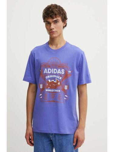 Памучна тениска adidas Originals в лилаво с принт IZ2584