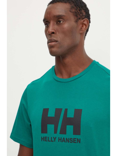 Памучна тениска Helly Hansen HH LOGO в зелено с принт 30396