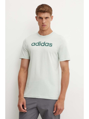 Памучна тениска adidas Essentials в зелено с принт IZ4767