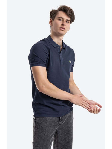 Памучна тениска с яка Lacoste PH4012 166 в тъмносиньо с изчистен дизайн