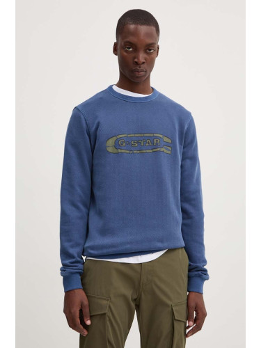 Памучен суичър G-Star в синьо с принт D25101-D688