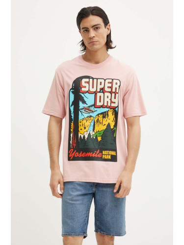 Памучна тениска Superdry в розово с принт M1012187A-MDM