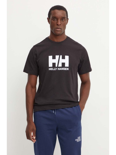 Памучна тениска Helly Hansen HH LOGO в черно с принт 30396